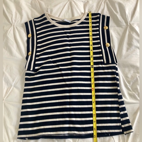 Zara Nautical Detail Navy & White Striped Top w/ Gold Buttons Size XS - Picture 5 of 5